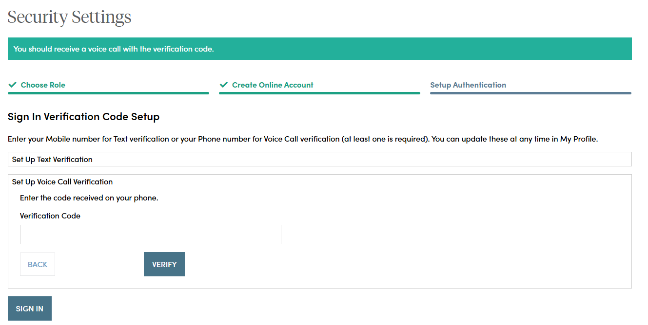 Call Verification Code Screen